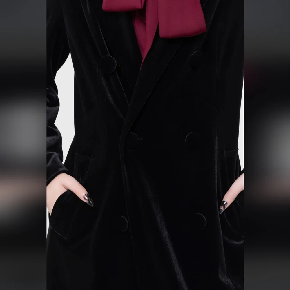 Killstar Black Velvet Trench Coat - Picture 6 of 9